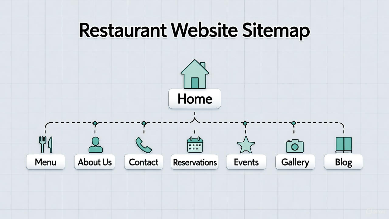 Restaurant Website Sitemap: The Simple Structure That Boosts SEO Fast You've spent $2,000, more or less, on a beautiful restaurant website with mouth-watering photos and a sleek menu design. Yet when potential customers search for "Italian restaurant downtown" or "best brunch near me," your site barely shows up on Google's second page. The problem isn't your website's design. You're missing something far simpler yet powerful: A properly structured sitemap. A restaurant website sitemap acts as a roadmap that tells Google exactly where to find your menu, location details, booking pages, and special offers. This single file can double your online visibility without spending another dollar on marketing. Search engines crawl billions of pages daily, and without a sitemap, they might miss your new seasonal menu or Valentine's Day special for weeks. Here's what makes restaurant sitemaps different from those of typical business websites: Multiple content types that serve different customer needs (menus, events, reviews, booking) Frequent updates with seasonal dishes, promotions, and limited-time offers Location-specific information that needs immediate visibility in local searches Time-sensitive content where every hour of delayed indexing means lost revenue This guide walks you through creating a sitemap that gets your restaurant found faster. You'll see which pages to prioritize, how to structure menu sections for maximum SEO impact, and which tools make the entire process simple. Why a Sitemap? Search engines need your sitemap to find you fast. Google isn’t a magician to automatically know every page on your restaurant website. When you launch a new prix fixe menu, for instance, or add a private dining page, search engines might take weeks to discover it naturally. By submitting a sitemap whenever you add new content or update your pages, you sort of ‘ping’ search engines, hence faster indexing. Note that search engines such as Google or Bing can only include results in SERPs from their indexes, so slower indexing means it might take a while before your content is eligible to be shown in search. As such your sitemap is a very key component of your SEO strategy that you shouldn’t ignore, as it provides the crawlers with a complete list of your pages and how each relates to each other. This becomes essential when minutes matter; like when you're running a flash lunch special or need to fill empty tables during a slow Tuesday dinner service. Restaurant websites juggle more content types than most businesses. You have: Menu sections Multiple locations Event calendars Review pages Catering options, and Booking systems. Each page serves a specific purpose in converting browsers into diners. Local Searches Happen in Split Seconds Someone searching "Italian restaurant near me" makes a decision within 30 seconds. They're hungry now, not in an hour. Your sitemap ensures Google can serve your pages instantly during these crucial moments when potential customers are ready to book or order. Faster page discovery translates to faster content delivery, which directly impacts your search rankings. Search engines prioritize websites they can crawl efficiently, and organized sitemaps make crawling simple. Seasonal Content Needs Immediate Visibility Holiday menus, limited-time cocktail specials, Mother's Day brunch reservations … these offerings have expiration dates. Waiting weeks for organic discovery means your promotion is half over before anyone finds it online. By submitting your new pages to Google via sitemap, you ensure that that new summer patio menu can appear in search results within hours instead of sitting undiscovered while competitors steal your customers. Essential Pages Every Restaurant Sitemap Must Include Start with pages that directly drive reservations, orders, and foot traffic. Your sitemap should reflect what customers actually need, not just what looks good in your navigation menu. Core business pages generate conversions: Homepage Menu with multiple sections Location and hours Online ordering system Reservation booking Contact information, and your About page. These pages answer the primary questions every potential customer asks before choosing your restaurant. a) Homepage Gets Top Priority Set your homepage priority to 1.0 in your sitemap; this signals to search engines that it's your most valuable page. Update frequency should be "daily" if you regularly feature specials, chef's recommendations, or seasonal announcements on your homepage. Internal links from your homepage to menu sections, booking systems, and location pages help search engines understand your site's hierarchy and importance. b) Menu Structure That Ranks for Specific Searches Break your menu into separate URLs instead of cramming everything on one endless page. Create individual sections for appetizers, entrees, desserts, and beverages. Each section gets a unique URL like /menu/appetizers or /menu/craft-cocktails. This structure helps you rank for searches like `best seafood appetizers Boston` or `craft cocktail menu downtown.` Customers searching for specific items find exactly what they want without scrolling through your entire menu. Menu pages deserve high priority (0.8-1.0) since they directly influence dining decisions. Update frequency depends on your menu changes; weekly for restaurants with seasonal rotations, monthly for more stable menus. Location Pages Drive Foot Traffic Your location page should have high priority (0.9-1.0) with a monthly update frequency. Multiple locations need individual pages with unique URLs like /locations/downtown-seattle or /locations/capitol-hill. Contact information changes rarely, so set it to a yearly update frequency with medium priority (0.6-0.8). Include it in your sitemap anyway because customers need this information before visiting. Different Sitemap Types Serve Different Purposes Your restaurant needs several sitemap types working together. XML sitemaps help search engines discover and index pages efficiently, while other formats serve different functions. I) XML Sitemaps for Search Engine Discovery XML sitemaps are code files listing all your important URLs with technical details that search engines use to understand your website structure. Each URL includes its last modified date, change frequency, and priority level. Search engines read these details to decide when and how often to crawl your pages. High-priority pages with frequent updates get crawled more often, ensuring your latest content appears in search results quickly. Most restaurants need only one XML sitemap unless you operate dozens of locations or have hundreds of menu items. Large chains might create separate sitemaps for locations, menus, and corporate information. b) HTML Sitemaps Help Customers Navigate HTML sitemaps are regular web pages displaying all your site's pages in organized lists. Customers click these links to find specific information your main navigation might not highlight. You may want to create an HTML sitemap if your navigation menu can't accommodate every page. This helps customers discover archived seasonal menus, past event photos, or detailed catering packages. c) Image Sitemaps Showcase Your Food Photography Food photos sell dishes. Your carefully styled entree shots, dessert close-ups, and ambiance photos need proper indexing to appear in Google Image searches. Image sitemaps list every photo on your site with descriptions and context. When someone searches for "truffle mac and cheese" or "chocolate lava cake," your images can appear in results, driving visual-first customers to your menu. d) Video Sitemaps Put Your Kitchen on Display Behind-the-scenes kitchen tours, chef interviews, and cooking demonstrations build trust with potential customers. These videos show your personality and expertise in ways static photos cannot. Video sitemaps ensure your content appears in search results. When publishing your videos, be sure to include the video title, description, thumbnail URL, and duration for each video to maximize visibility. Example: https://example.com/videos/behind-the-kitchen/ https://example.com/videos/thumbnails/kitchen-tour.jpg Behind the Kitchen: Meet Our Chefs A quick look inside our kitchen where fresh ingredients meet passion. https://example.com/videos/behind-the-kitchen.mp4 180 https://example.com/videos/plating-masterclass/ https://example.com/videos/thumbnails/plating.jpg Plating Masterclass Watch our chefs plate signature dishes with creativity and flair. https://example.com/videos/plating-masterclass.mp4 150 Planning Your Restaurant's Sitemap Structure Map out your main business categories before creating files. Most restaurants need sections for menu, locations, reservations, events, and contact information; but your specific structure depends on your business model. Customer journey mapping reveals which pages matter most. First-time visitors need your menu, location, and hours. Returning customers want quick access to online ordering or reservation systems. Your sitemap should reflect both paths. Main Categories Match Your Navigation Top-level sitemap categories should align with your main navigation menu. This consistency helps both search engines and customers understand your site structure. Standard restaurant categories include: Home Menu Locations Reservations/Ordering Events About Contact Menu Subcategories Target Specific Searches Breaking menus into logical sections captures more specific search traffic. Create separate pages for meal times, dietary preferences, or food categories instead of listing everything under one generic "menu" page. Examples of effective menu structures: /menu/lunch /menu/dinner /menu/weekend-brunch /menu/kids /menu/vegetarian-vegan /menu/craft-beverages Multi-Location Organization for Chain Restaurants Restaurants with multiple locations need clear URL structures for each address. Create individual pages with consistent formatting using location names like /locations/downtown or /locations/riverfront. Location-specific URLs boost local SEO for each neighborhood or district you serve, helping customers find the nearest location quickly. Event and Promotion Pages Capture Timely Searches Dedicated pages for recurring events, seasonal promotions, and special offers can rank for event-related searches. These pages deserve their own sitemap entries since they drive significant traffic during specific periods. Examples: /events/wine-tasting-thursdays /events/live-jazz-sundays /specials/happy-hour /catering/corporate-events Creating Your XML Sitemap File XML sitemaps use a specific format search engines can read. The file starts with a standard header declaring it as an XML document and sitemap. Each page listing includes four key elements that tell search engines how to handle that URL. I) Basic XML Structure Components Your sitemap opens with XML version and encoding declarations, followed by the sitemap `namespace`. These technical headers ensure search engines can parse your file correctly. Each URL entry needs four tags: The location (full URL) Last modification date (YYYY-MM-DD format), Change frequency (daily, weekly, monthly, yearly), and Priority (0.0 to 1.0 scale). Example XML entry for a menu page: https://yourrestaurant.com/menu/dinner 2025-10-15 weekly 0.9 II) Setting Priority Levels That Make Sense Priority tells search engines which pages matter most to your business. Your homepage gets 1.0, while less critical pages receive lower values. This doesn't affect ranking directly, but it helps search engines allocate crawling resources efficiently. Recommended priorities for restaurant pages: Homepage: 1.0 Main menu pages: 0.9 Online ordering: 0.9 Location pages: 0.8 Reservation system: 0.8 About page: 0.7 Blog posts: 0.6 Archived events: 0.5 III) Change Frequency Guidelines Change frequency tells search engines how often to check each page for updates. Set realistic frequencies based on actual update patterns; lying to search engines wastes crawl budget and can harm your rankings. Typical frequencies for restaurant content: Homepage: daily (if you post daily specials) Menu pages: weekly (for seasonal restaurants) or monthly (for stable menus) Event calendar: weekly Location and hours: monthly About page: yearly Contact info: yearly IV) Image and Video Sitemap Extensions Standard XML sitemaps can include image and video extensions. These tags provide additional information about multimedia content within each page. Image extensions include the image URL, caption, title, and geographic location if relevant. Video extensions add thumbnail URLs, descriptions, durations, and publication dates. Adding these extensions helps your visual content appear in image and video search results, creating additional entry points to your website. Choosing the Right Sitemap Generation Tool Manual sitemap creation works for small restaurants with fewer than 7 pages. Beyond that, automated tools save time and prevent errors. The right tool depends on your website platform and technical comfort level. WordPress Plugins for Automatic Sitemap Generation a) Yoast SEO generates XML sitemaps automatically for WordPress sites. The plugin creates separate sitemaps for pages, posts, and custom post types like menu items or locations. You control which content types appear in your sitemap through simple checkboxes. The free version handles most restaurant needs, including automatic updates when you publish new content. Yoast works well for restaurants with under 200 pages and properly prioritizes your homepage, menu sections, and contact information. b) Rank Math provides WordPress users with automated sitemap generation designed specifically for local businesses. The plugin creates separate sitemaps for different content types like menus, events, and location pages. You can exclude seasonal menu items or temporary pages from your sitemap automatically. Rank Math also generates image sitemaps for your food photography, ensuring those gorgeous dish photos appear in Google Image searches. Automatic Updates for Dynamic Restaurant Content Menu updates, seasonal offerings, and event schedules change constantly. Dynamic sitemap generation prevents outdated information from confusing search engines. Most WordPress plugins like Rank Math automatically detect new menu items and special events, and update sitemaps as and when needed. HTML and XML Plugin Recommendations HTML sitemap plugins create visitor-friendly page directories that improve user navigation. These complement your XML sitemaps by helping customers find specific menu sections or restaurant information quickly. Popular options include WP Sitemap Page and Simple Sitemap. Both generate organized page lists that you can customize with your restaurant's branding and layout preferences. XML sitemap plugins handle technical requirements for search engine submission. XML Sitemap Generator for Google creates properly formatted sitemaps that include image and video content from your menu galleries. Slickplan offers visual sitemap planning before you build your restaurant website. You can map out your menu structure, reservation systems, and content hierarchy in an intuitive visual interface. This tool helps you organize complex restaurant websites with multiple locations or extensive catering services. The visual approach prevents important pages from getting buried too deep in your site structure. Real-World Sitemap Examples from Successful Restaurants a) XML Sitemap Examples Homepage: 1.0 Menu pages: 0.9 Online ordering: 0.9 Location pages: 0.8 About us: 0.7 Blog posts: 0.6 Changefreq settings tell search engines how often pages update. Set your menu to "weekly" if you update specials regularly. Use "monthly" for static pages like your about section. b) HTML Sitemap Examples HTML Sitemap – Bella Bistro HTML Sitemap Home Menu Appetizers Main Dishes Desserts Drinks Gallery Videos About Us Contact Blog Your HTML sitemap should mirror your main navigation while including additional pages customers might miss. Add links to private dining options, wine lists, and seasonal menus that don't fit in your primary menu. Group related pages under clear headings. Put your most important customer actions like "Order Online" and "Make Reservations" at the top of each section for immediate visibility. Many successful restaurants place their HTML sitemaps in the footer for easy access. This keeps the page discoverable without cluttering your main navigation menu. c) Visual Sitemap Examples for Planning Your Structure Visual sitemaps show your website's structure during the planning phase. These diagrams help you organize content before building your site, revealing gaps and redundancies early. Your restaurant's visual sitemap starts with the homepage at the top. Branch out to your main sections: Menu, Order Online, Locations, and About. Each branch splits further into subsections. Common visual sitemap structure: Homepage ├── Menu │ ├── Food Menu │ ├── Drink Menu │ └── Daily Specials ├── Order Online │ ├── Pickup │ └── Delivery ├── Locations │ ├── Downtown │ └── Suburbs └── About ├── Our Story └── Contact Use boxes and connecting lines to show relationships between pages. Color-code different sections to make the structure clear for your team during planning discussions. Visual sitemaps help identify missing pages early. You might realize you need separate pages for catering menus or private event spaces that weren't in your original plan. Visual sitemap examples often include user flow arrows showing how customers move through your site. Map the complete path from homepage discovery to completed food order or reservation confirmation. Submitting Your Sitemap to Search Engines Creating a sitemap is only half the work. Search engines need to know your sitemap exists and where to find it. Submission processes vary slightly between Google, Bing, and other search engines. Google Search Console Submission Process Google Search Console is your primary submission tool. Start by verifying ownership of your restaurant website through one of several methods; adding an HTML file, DNS record, or Google Analytics tag. Once verified, navigate to the Sitemaps section in the left sidebar. Enter your sitemap URL (typically https://yourrestaurant.com/sitemap.xml) in the submission field and click Submit. Google begins crawling your sitemap within hours. Check back after 24-48 hours to see how many pages were discovered and indexed. The console shows any errors preventing indexing, such as blocked URLs or incorrect formatting. Bing Webmaster Tools Submission Bing's submission process mirrors Google's. Create a Bing Webmaster Tools account and verify your website ownership. Navigate to Sitemaps under the Configure My Site section. Enter your sitemap URL and submit. Bing typically crawls submitted sitemaps within 24 hours. The dashboard shows submission status, discovered URLs, and any indexing issues. Adding Sitemaps to Your Robots.txt File Your robots.txt file sits at your website's root directory and tells search engines which pages to crawl. Adding your sitemap URL to this file ensures every search engine crawler discovers it automatically. Add this line to your robots.txt file: Sitemap: https://yourrestaurant.com/sitemap.xml This single line notifies all search engines about your sitemap location without requiring individual submissions to each platform. Monitoring Sitemap Performance Google Search Console's Coverage report shows which pages from your sitemap were successfully indexed. Review this report monthly to catch indexing issues early. Common issues include pages blocked by robots.txt, redirect chains, or server errors. The report identifies specific URLs with problems, allowing targeted fixes. Track how quickly new pages get indexed after adding them to your sitemap. Fast indexing (within 24 hours) indicates a healthy site with good crawl efficiency. Slow indexing suggests technical issues or low site authority. Common Restaurant Sitemap Mistakes to Avoid Many restaurants sabotage their SEO with sitemap errors that confuse search engines or waste crawl budget on unimportant pages. These mistakes are easy to make but equally easy to fix once you know what to watch for. 1) Including Pages That Shouldn't Be Indexed Never include login pages, admin panels, checkout processes, or internal search result pages in your sitemap. These pages don't help customers find your restaurant and waste search engine crawl budget. Temporary promotional pages that expired months ago clutter your sitemap and can trigger duplicate content issues. Remove them once the promotion ends. 2) Ignoring Image and Video Content Food photos and kitchen tour videos are powerful marketing assets. Many restaurants create beautiful visual content but forget to add it to their sitemaps. Without image and video sitemap extensions, your visual content rarely appears in image or video search results. This oversight costs you traffic from visual-first searchers who make dining decisions based on how food looks. 3) Setting Unrealistic Update Frequencies Claiming your contact page updates "daily" when it hasn't changed in years wastes crawl budget. Search engines learn to ignore your declared frequencies if they don't match reality. Set honest update frequencies based on actual content changes. Static pages like your about page should be marked as "yearly," even if that seems infrequent. 4) Forgetting Mobile-Specific Considerations Most restaurant searches happen on mobile devices. Your sitemap should prioritize mobile-friendly pages and exclude desktop-only features that don't work on phones. If you have separate mobile URLs (like m.yourrestaurant.com), create a mobile sitemap or use responsive design to avoid duplicate content issues. 5) Not Updating Sitemaps After Menu Changes New menu sections, seasonal offerings, and location additions need immediate sitemap updates. Many restaurants launch new content but forget to regenerate their sitemap file. Use automated sitemap tools that update when you publish new content. Manual sitemap management only works for tiny restaurants with minimal content changes. Maintaining Your Sitemap Over Time Creating a perfect sitemap is just the beginning. Restaurant websites evolve constantly with menu updates, seasonal changes, and new service offerings. Your sitemap needs regular maintenance to stay effective. Monthly Sitemap Audits Review your sitemap monthly to catch errors before they impact your search visibility. Check for broken links, outdated priorities, and pages that no longer exist. Remove URLs for discontinued menu items, expired promotions, or closed locations. These dead pages waste crawl budget and create poor user experiences when people click outdated search results. Seasonal Content Updates Plan sitemap updates around your seasonal menu changes. Add new holiday menus, summer patio pages, or winter comfort food sections before launching them publicly. Submit your updated sitemap to Google Search Console immediately after major content additions. This triggers faster crawling and indexing of your new offerings. Tracking Indexing Success Monitor how many sitemap URLs get indexed versus how many you submitted. A large gap indicates technical problems preventing search engines from accessing your content. Google Search Console's Coverage report reveals specific issues like redirect chains, server errors, or blocked pages. Fix these problems promptly to maintain healthy indexing rates. Competitive Analysis Check competitor sitemaps to discover content gaps in your own structure. View their sitemap by visiting theirrestaurant.com/sitemap.xml and analyze which pages they prioritize. You might discover valuable pages you're missing; like detailed catering packages, chef profiles, or ingredient sourcing information that builds customer trust. Advanced Sitemap Strategies for Multi-Location Restaurants Restaurant chains and multi-location establishments need sophisticated sitemap strategies. Managing dozens or hundreds of location pages requires organization beyond basic sitemap approaches. Sitemap Index Files If your restaurant runs multiple branches or has hundreds of pages, you can organize them with a sitemap index file. Instead of cramming everything into one huge XML file, you create separate sitemaps; for example: One for locations Another for menus A third for corporate pages Then, you use an index file to point to each one: https://example.com/sitemaps/sitemap-locations.xml https://example.com/sitemaps/sitemap-menus.xml https://example.com/sitemaps/sitemap-corporate.xml This setup helps search engines crawl efficiently and keeps your site organized and easy to maintain; you can update just your menu sitemap when you add new dishes, without touching the others. Location-Specific Sitemaps Each restaurant location should have its own sitemap section with unique URLs, local menu variations, and event listings. This level of detail helps search engines understand your structure and boosts local SEO for every branch. For instance: /locations/seattle/downtown /locations/portland/pearl-district /locations/vancouver/gastown Using consistent URL patterns like this makes it easier for both search engines and customers to navigate your multi-location setup. Here’s a simple example of what a location-specific sitemap might look like: https://example.com/locations/seattle/downtown/ 2025-10-15 https://example.com/locations/seattle/downtown/menu/ https://example.com/locations/seattle/downtown/events/ This granular structure ensures each location page; from its menu to local events; gets properly indexed, helping your restaurant appear in city-specific searches and Google Maps results. Measuring your sitemap’s impact on SEO To know if your sitemap is working, you need to measure its real-world results. Tracking key data helps you see how well search engines are discovering, indexing, and ranking your content ; and how those efforts translate into customers. Key metrics to monitor I) Indexed pages Compare how many of your sitemap URLs are actually indexed in Google with the total number you submitted. A strong sitemap should show most pages successfully indexed. If a large portion remains unindexed, it may point to issues such as crawl errors, duplicate pages, or content that isn’t considered valuable enough to appear in search results. (cart pages, thin content, etc) II) Average crawl time This metric shows how quickly Google’s crawlers can access, read, and process your web pages. It’s available in Google Search Console under Settings → Crawl stats. A lower crawl time generally means Google can move through your site efficiently, a sign of good technical health. When crawl times are consistently high, it often points to issues such as: Slow server response or hosting performance Heavy page elements like unoptimized images or scripts Broken links or redirect loops that slow the crawler Improving crawl time helps Google refresh your listings more often, meaning updates appear in search results faster. Many SEO experts suggest aiming for an average response time below 200–300 ms if possible, since quicker responses allow Google to crawl more pages efficiently. A slower response (often over 1 second) can limit how frequently your site is crawled, especially on larger or more complex websites. III) Organic traffic from new pages After adding new sections to your site; for example, a new restaurant branch, a seasonal menu, or a catering page, you should monitor how much organic traffic those pages receive. You can do this through Google Analytics (GA4) or the Performance report in Google Search Console. If new pages start attracting clicks and impressions within a few weeks, it indicates that your sitemap is helping Google discover and index them quickly. On the other hand, if those pages remain invisible in search despite being submitted through your sitemap, it may suggest crawl restrictions, thin content, or poor internal linking. Regularly reviewing this data helps you understand which types of pages perform best and where to focus future content updates. IV) Local search rankings Local SEO performance shows how well your restaurant appears in location-based searches like “pizza place near me” or “best café in Westlands.” Tracking your position for these terms helps measure whether your sitemap and site structure are supporting visibility for each location. A well-optimized sitemap ensures Google can easily find: Each restaurant’s unique address page Local menu variations Google Maps–linked details like opening hours and contact info You can monitor local ranking changes using tools like Google Business Profile Insights, Google Search Console, or local SEO platforms such as BrightLocal or Semrush. Try Our Local SEO Service If rankings improve over time, it’s a sign that search engines clearly understand your site’s hierarchy and local presence; often because your sitemap accurately lists each location page and its related content.